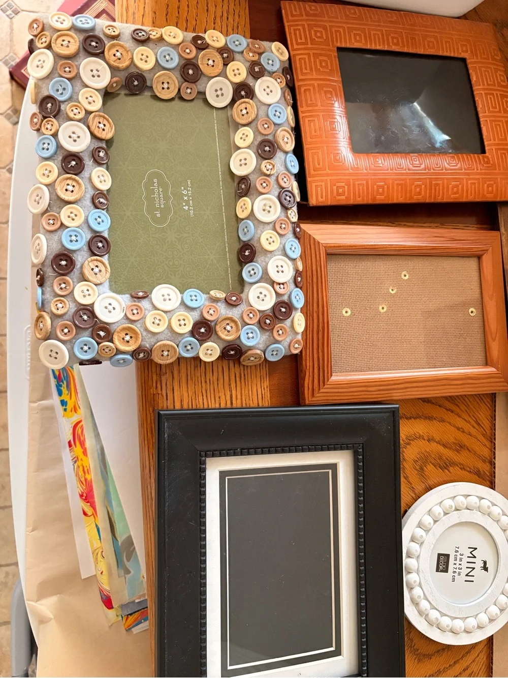 Button-Embellished Multi-Color Photo Frame - Unbranded